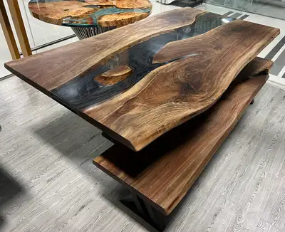 Tables with live edges and river, View more