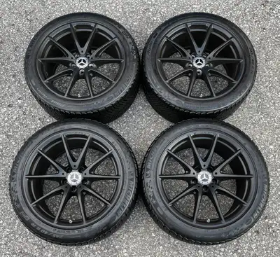 Wheels: Satin Black AMG 19 Inch OEM Fitment: MB E-Class E63s AMG (2017 and up) Quantity: 4 (Staggere...