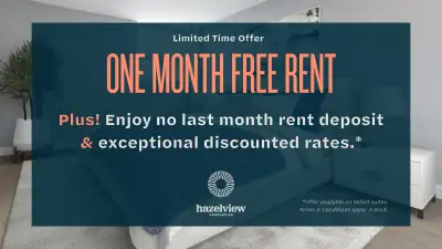 Up to One Month Free Rent | For a limited time only | Call Today! For a limited time, you can receiv...