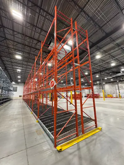 Used warehouse rack frames 20' tall x 42" deep. Redirack type MADE IN CANADA 1000's of used beams in...