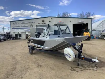 PRE-OWNED WOOLDRIDGE ALASKAN W/ 80HP MERCURY OUTBOARD JET + KARAVAN TRAILER FOR SALE IN NISKU, AB 45...