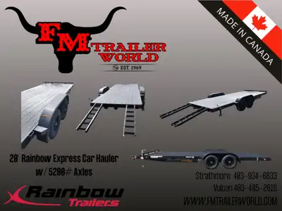 20' Rainbow Express Heavy Duty Car Equipment Trailer 2-5 200 lb LCI Axles With 5' Slide In Rear Ramp...