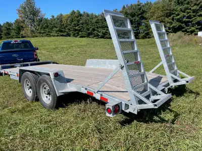 galvanized 18" 7 ton equipment float 80" x 18" 7000lb axles with electric brakes pintle hitch option...