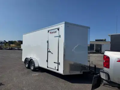 New 2026 7x16 Enclosed Trailer with 7' interior height -One in stock, stock#9372 -White -Rear Barn D...