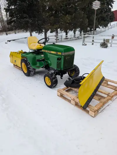 John Deere 322 with Front plow and Rototiller, View more