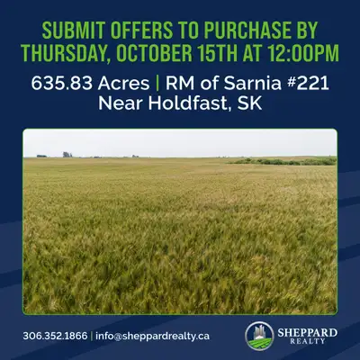 NEW LISTING AVAILABLE! 4 Quarters of Productive Grain Land | RM of Sarnia # 221 | Near Holdfast, SK...