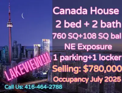 Canada House 2-Bedroom Assignment in Downtown Toronto! 2 Bedrooms | 2 Bathrooms | 760 sqft + 108 sqf...