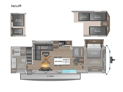 Jayco Jay Flight Bungalow travel trailer JayLoft highlights: Kitchen Island with Bar Stools Entertai...