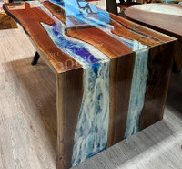 Desks and tables with live edges and epoxy river