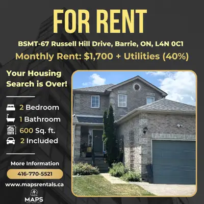 Cozy and Well-Maintained Basement Apartment (2 Bed, 1 Bath)