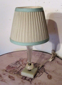 VINTAGE DESK LAMP WITH ONYX BASE AND PRESSED GLASS FOOT