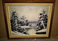 PAINTING -Nice Vintage Winter Landscape Oil Painting . Y. HANLEY