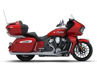 2026 Indian Motorcycle Pursuit Limited Sunset Red Metallic Featuring a chassis-mounted fairing, tour...