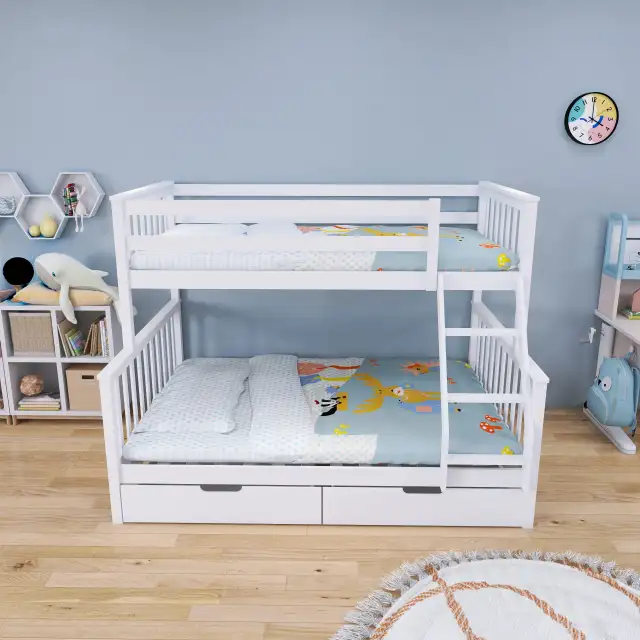 New Solid Wood Twin Over Full Bunk Bed with Storage Drawers in Other in Regina - Image 3