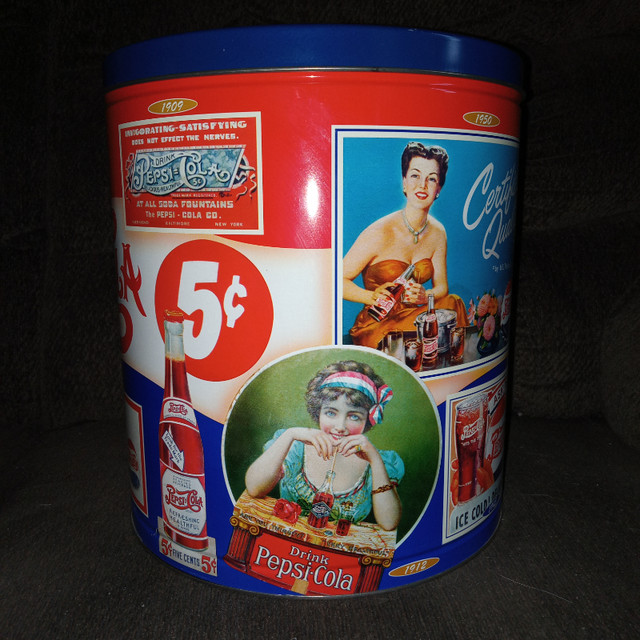 Vintage 1993 Pepsi Cola Advertising Popcorn Olive Tin Can 11x10 in Arts & Collectibles in Belleville - Image 3