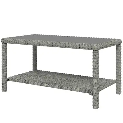 35" Outdoor Wicker Coffee Table with Glass Top, Storage Shelf fo, View more