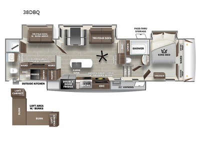 Forest River Sabre fifth wheel 38DBQ highlights: Loft Area Dual Entry Two Full Bathrooms Bedroom & B...