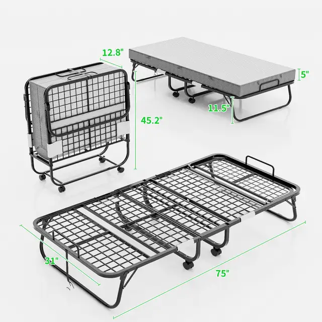 Hyomdeck Folding Bed with Mattress for Adults, Por... BNIB LOT#63006661351555122