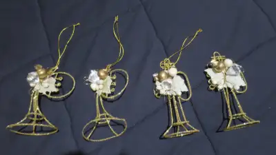 Christmas Ornaments - Four Gold Metal Instruments., View more