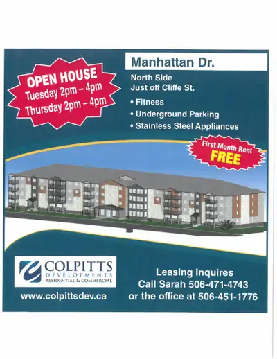 1, 2 & 3 bedrooms S/S Fridge, Stove & Dishwasher washer & Dryer hook up in each unit Fitness room Un...