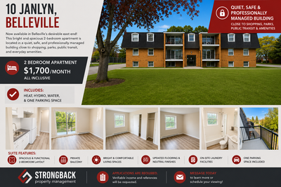This spacious and bright 2-bedroom apartment in Belleville's desirable east end is located in a quie...