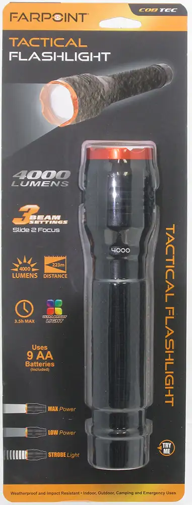 FARPOINT 4000 Lumen LED Tactical Flashlight - 1.5 km Range!, View more