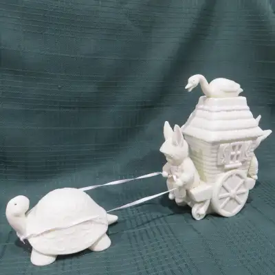 -1996 Dept. 56 -Mother Goose and 2 Snow Babies in a house on wheels pulled by a turtle -turtle is a...