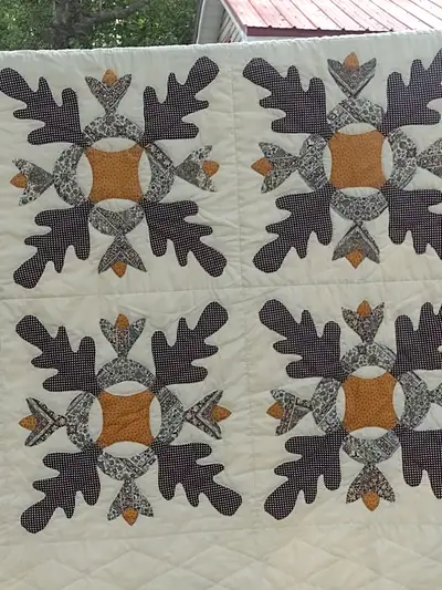 76 x 90 Fall colored quilt with flowers, View more