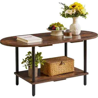 This table for living room features natural solid wood legs and a rustic tabletop, ensuring stabilit...