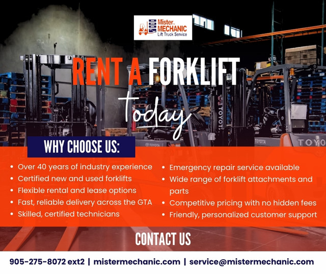 Daily/Weekly/Monthly Forklift Rentals | Mister Mechanic GTA in Heavy Equipment Parts & Accessories in Oakville / Halton Region - Image 2