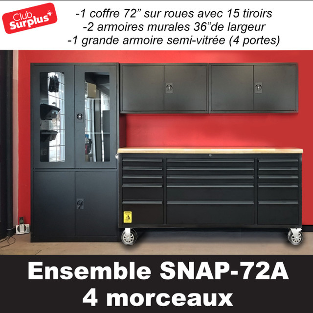 Ens. coffre-outil et armoires style "SNAP IN", 72A, 4 morceaux dans Commodes et armoires  à Drummondville