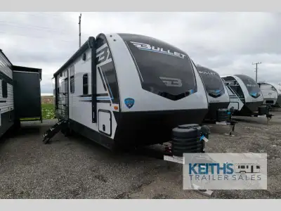 Keystone Bullet Crossfire travel trailer 270RKS highlights: Rear Kitchen Tri-Fold Sofa Full Bath Fro...