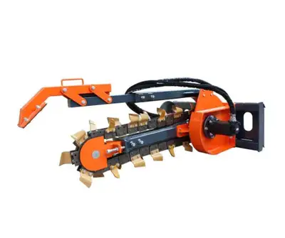 TMG Industrial 36” Skid Steer Trencher, 19” Auger Discharge, Boom & Crumber Assembly, Earth Tungsten...