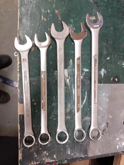 Large metric wrench set. 24 mm, 26mm, 27mm, 30mm, 32mm. Most are Westward in great shape. Call 780-7...
