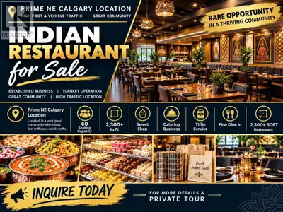 Excellent opportunity to acquire a newly built Indian restaurant in a prime NE Calgary location with...