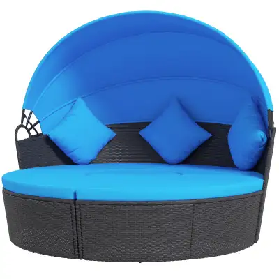 4-piece Round Sofa Bed, Outdoor Daybed with Retractable Canopy,, View more