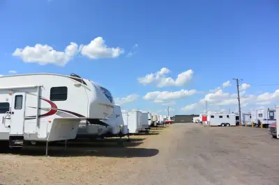 Outdoor RV, car, and boat storage graveled compound conveniently located in Regina. · Gated door wit...