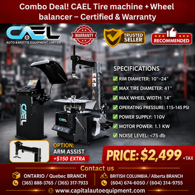 The CAEL TCWB100 combines a powerful tire changer and precision wheel balancer in one professional p...