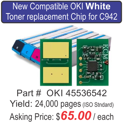 NewCompatible OKI White Toner replacement Chip for C942 @ $65.00, View more