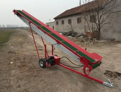 NEW 6.5 HP FIREWOOD TRAILER PORTABLE CONVERYOR 6.5 HP PVC BELT 9.84FT MAX HEIGHT 15 FT TOTAL LENGHT...