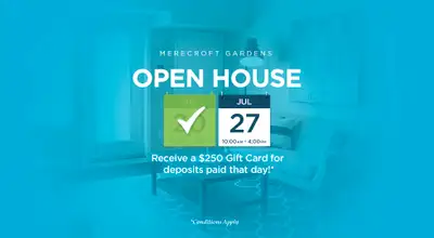 OPEN HOUSE EVENT: Saturday, July 27th from 10am - 4pm Broadstreet's Merecroft Gardens offers 2 bedro...