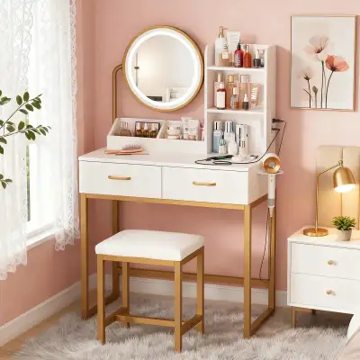 BRAND NEW - Vabches Makeup Vanity with Round Mirror and Lights.., View more