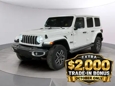 Experience the rugged charm of the new 2026 Jeep Wrangler Sahara 4 Door 4x4 in a striking white fini...