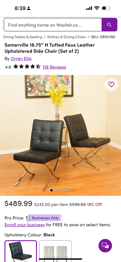 Black leather dining chair, View more