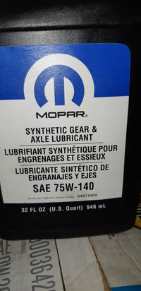 Synthetic gear oil 75/140 grade Mopar 5 liters