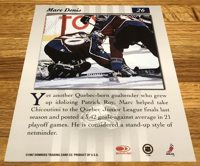 1997 Mark Denis Colorado Avalanche Donruss Card Framed Portrait in Arts & Collectibles in Calgary - Image 3