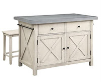 OSP Home Furnishings White Wood Base with Concrete Top Kitchen