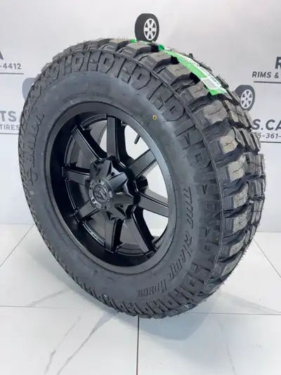 set of four 35x12.5x20 Haida Mud Champ All weather MT Mud tires on 20 inch Fuel Maverick rims FITS D...