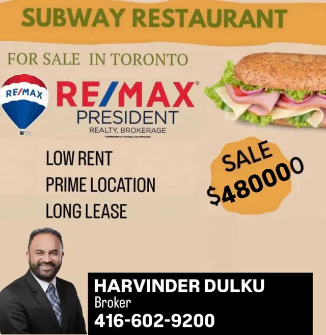 SUBWAY RESTAURANT FOR SALE IN TORONTO