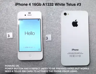 6 x iPhone 4, 4S 16Gb SaskTel, Telus, Rogers, working condition Please see the pictures of each phon...